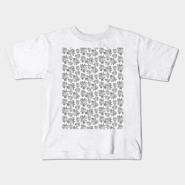 Black and white fireworks pattern Kids T-Shirt by Spinkly